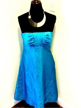 Tahari Silk Teal Strapless Dress Formal A Line Fit Flare Sweetheart Size 6